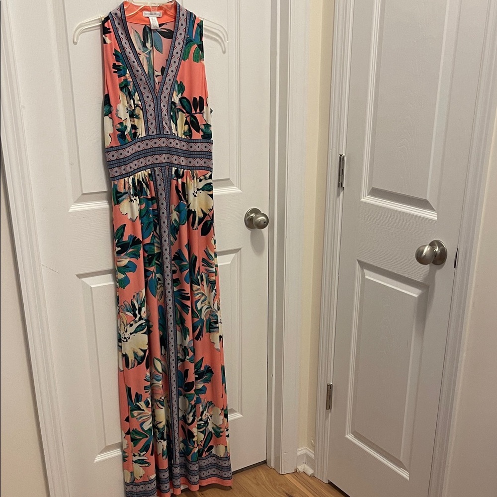 London Times Floral Sleeveless Maxi Dress - Pink and Green